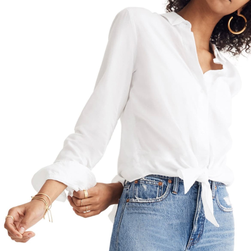 Madewell Tie Front Button Down Shirt White Medium